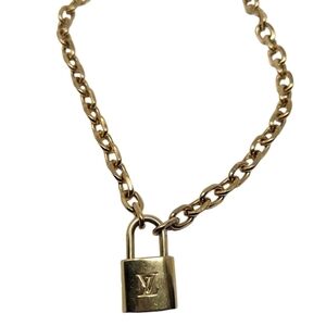 Authentic Louis Vuitton Bronze Padlock & Key 18k Gold Plated Cable Link Necklace